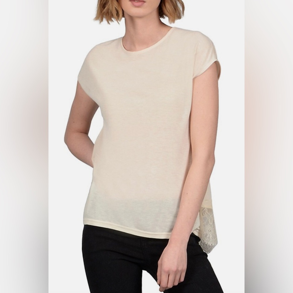 Molly Bracken Knit Top w Pleated Back and Lace Detailing, Cream, sz XS - Picture 2 of 15